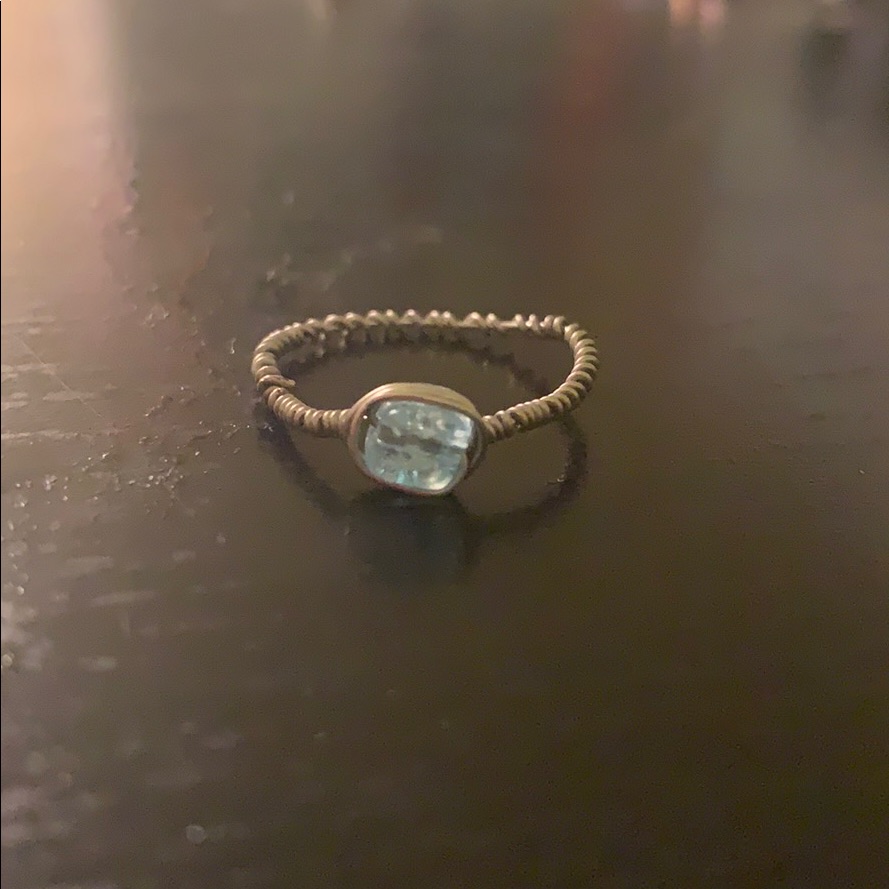 Handmade Light Blue Crystal Ring Silver Wire 7$